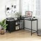 Costway L-shaped Computer Desk with Power Outlet, Drawers, Metal Mesh Shelves Rustic Brown/Black/White